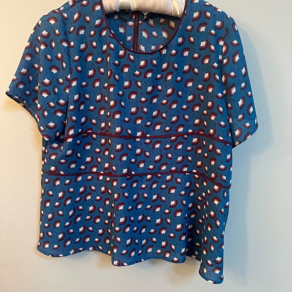 Teal Blue Gingko Patterned Cotelac Women's Top - Picture 1 of 3